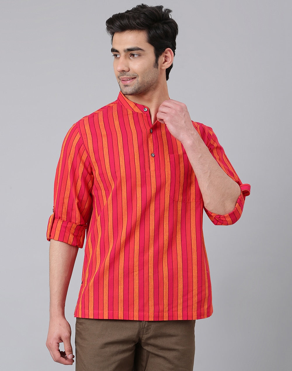 PINK COTTON MID PLACKET SHIRT