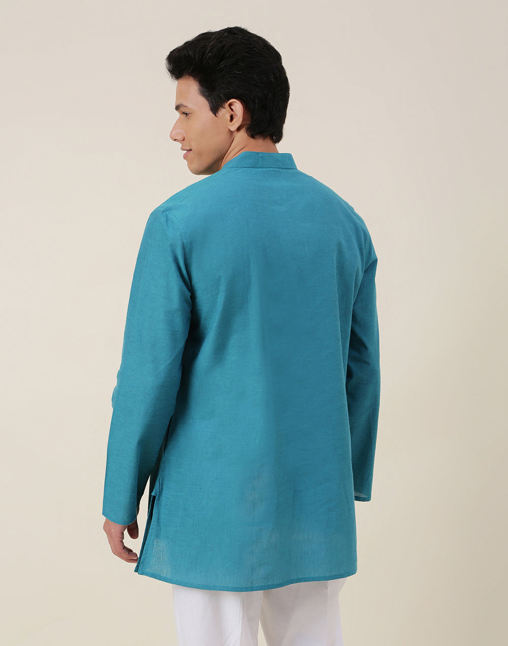 Teal Cotton Woven Short Kurta