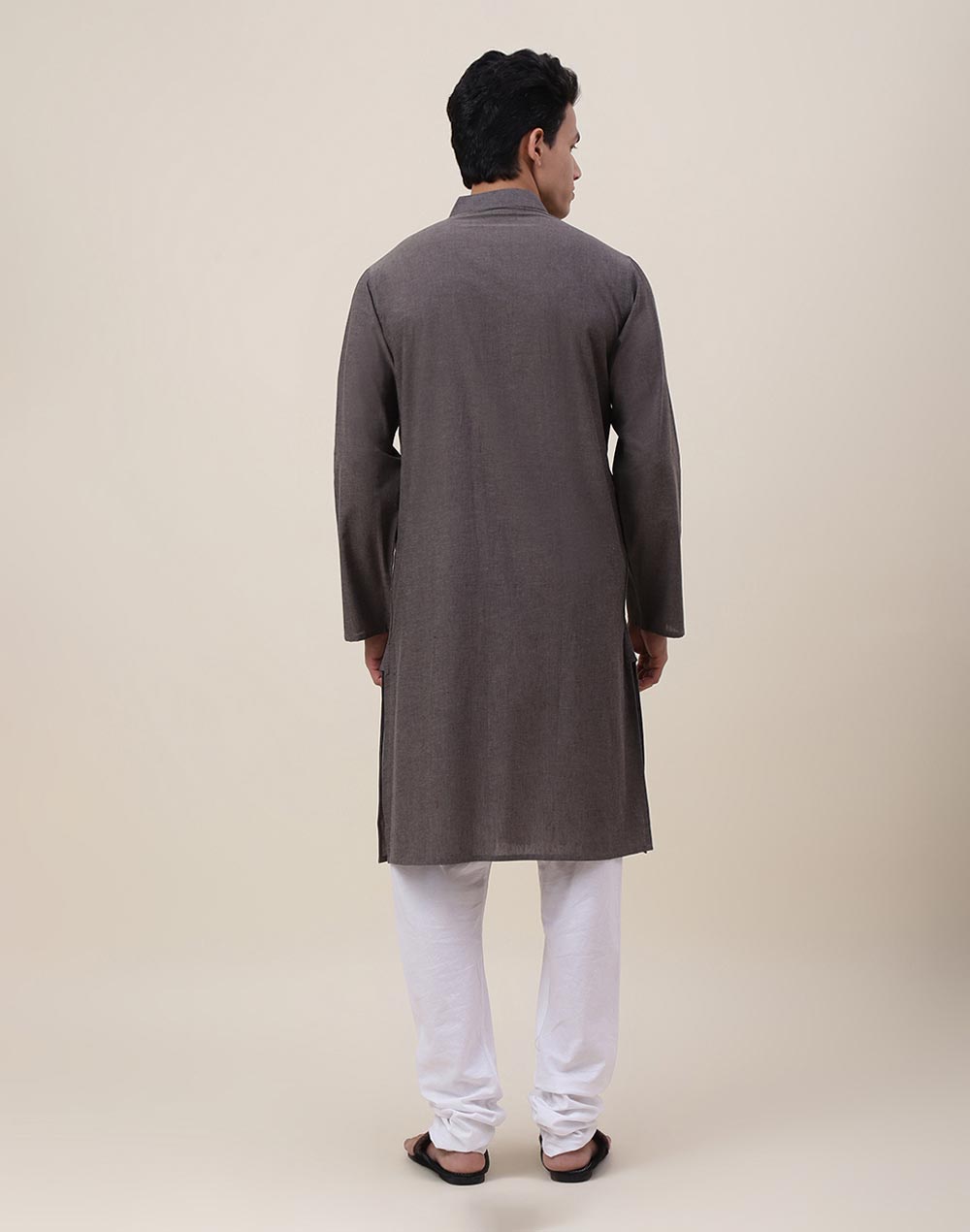 Grey Cotton Woven Slim Fit Long Kurta