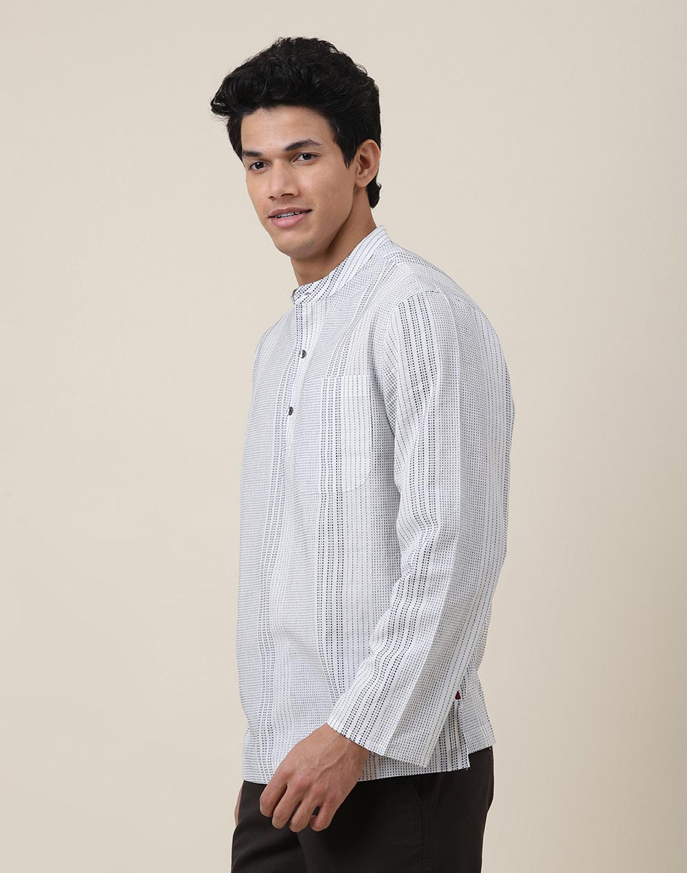WHITE COTTON STRIPED MID PLACKET SHIRT