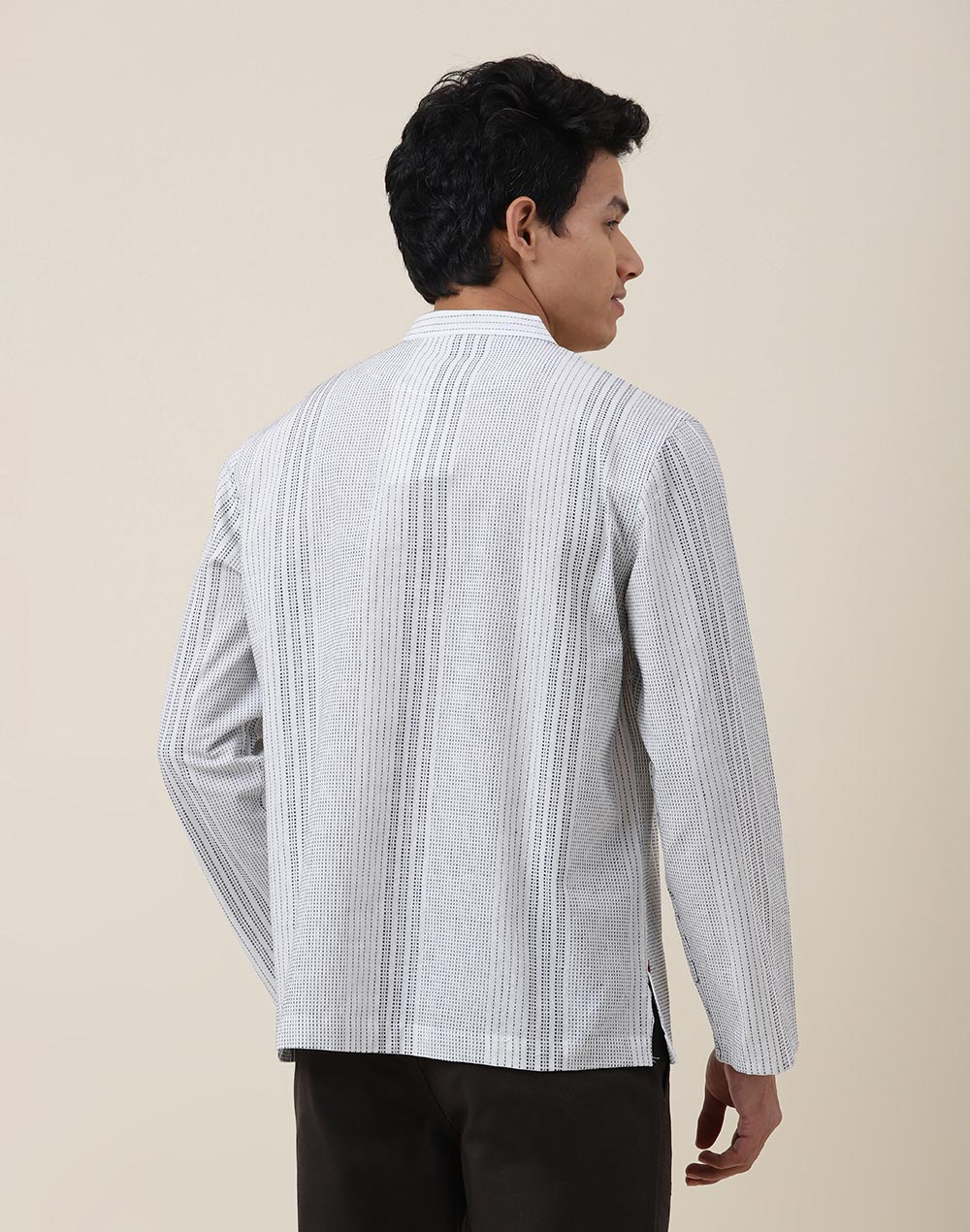 WHITE COTTON STRIPED MID PLACKET SHIRT