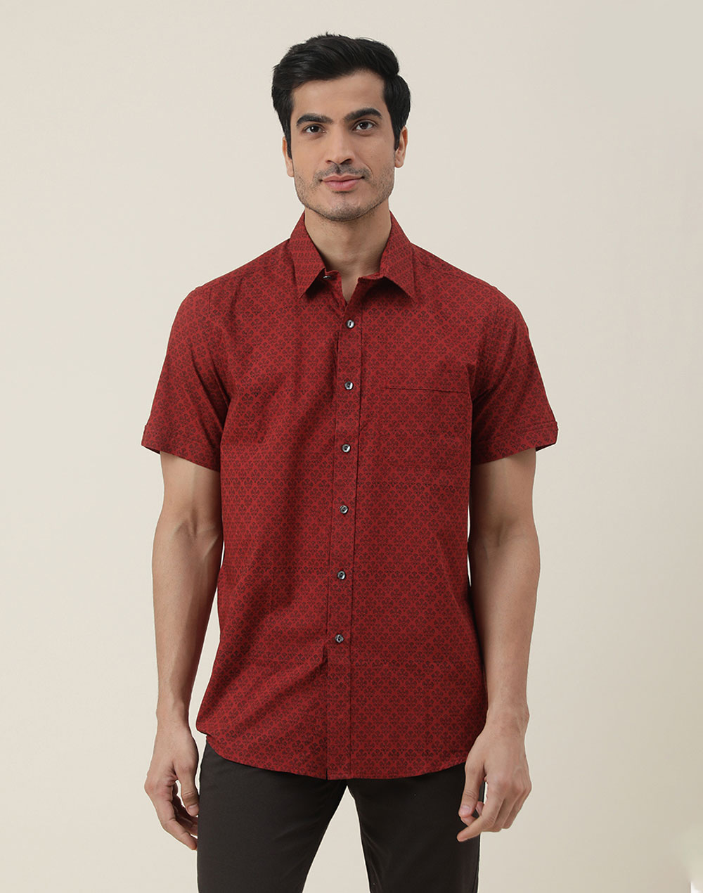ORANGE COTTON HALF-SLEEVE SHIRT