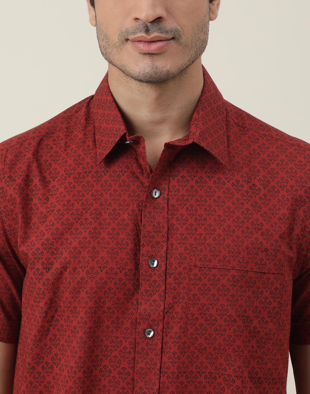 ORANGE COTTON HALF-SLEEVE SHIRT