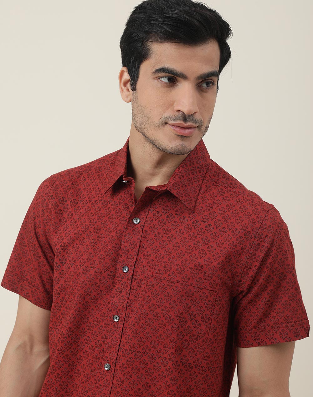 ORANGE COTTON HALF-SLEEVE SHIRT