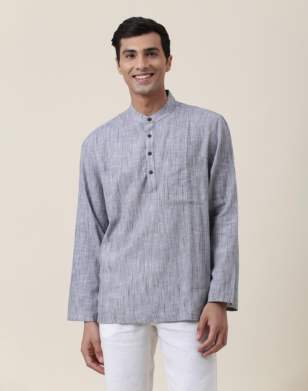 GREY COTTON MID PLACKET SHIRT