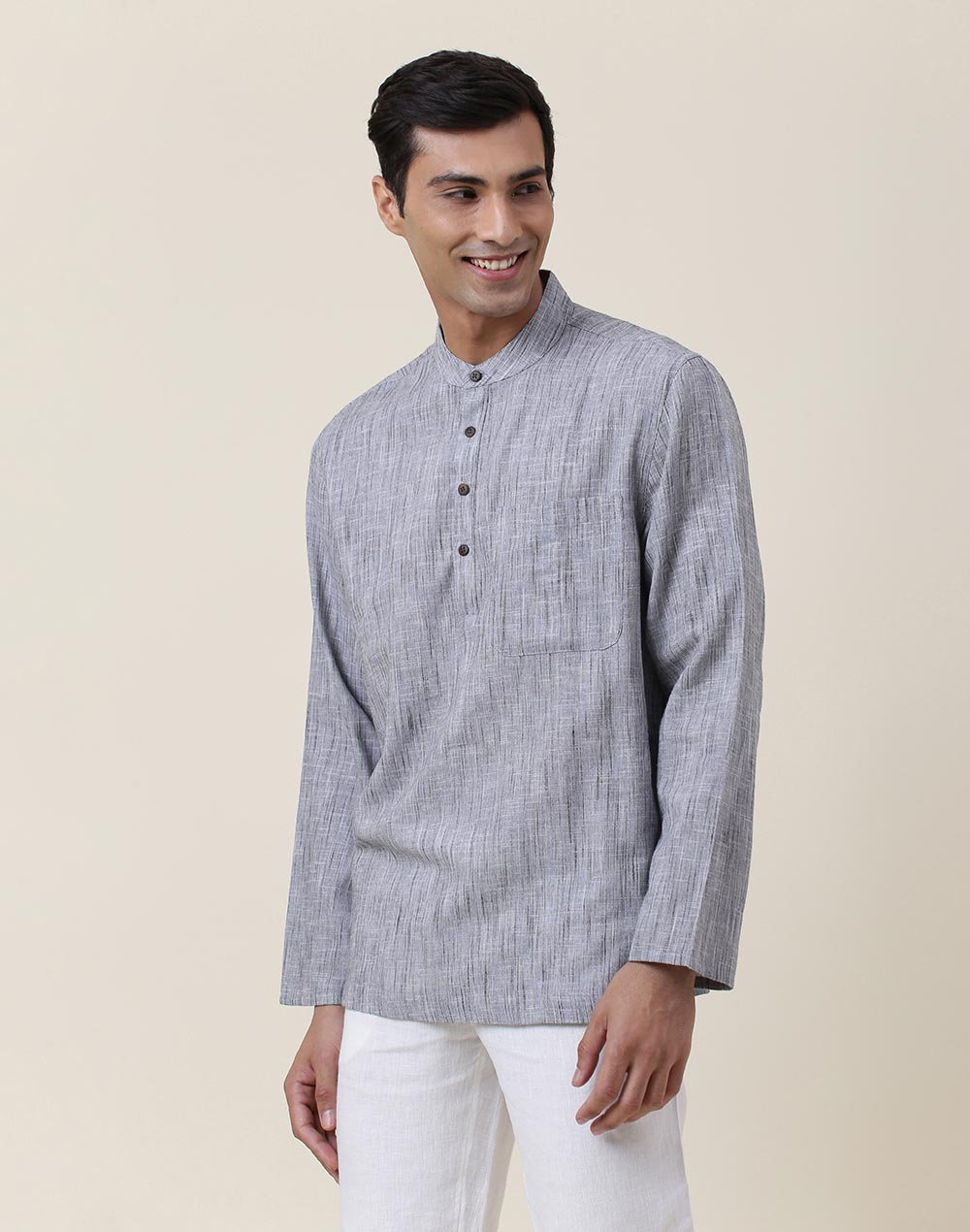 GREY COTTON MID PLACKET SHIRT