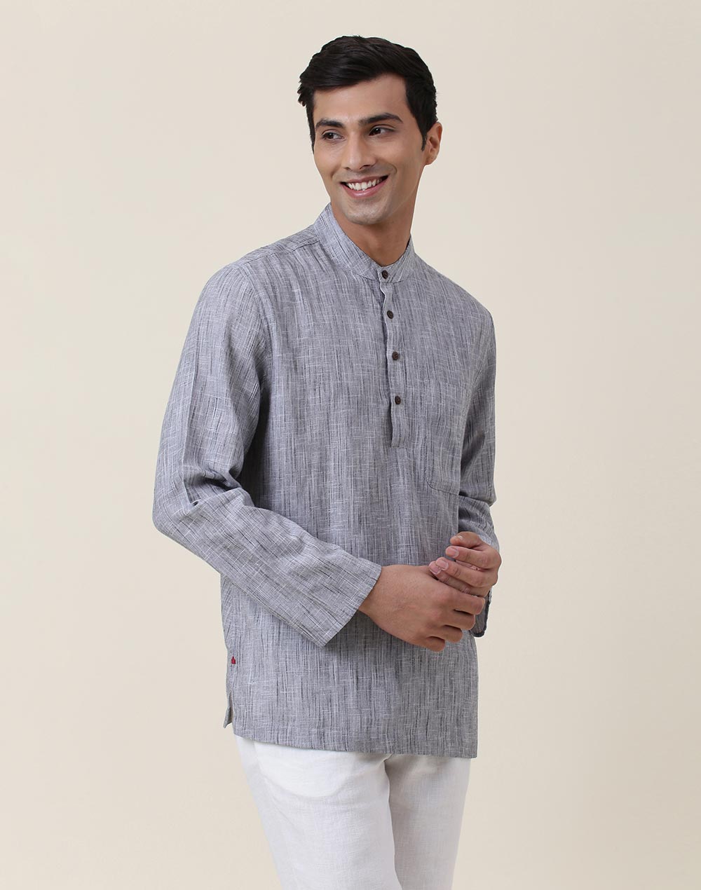 GREY COTTON MID PLACKET SHIRT