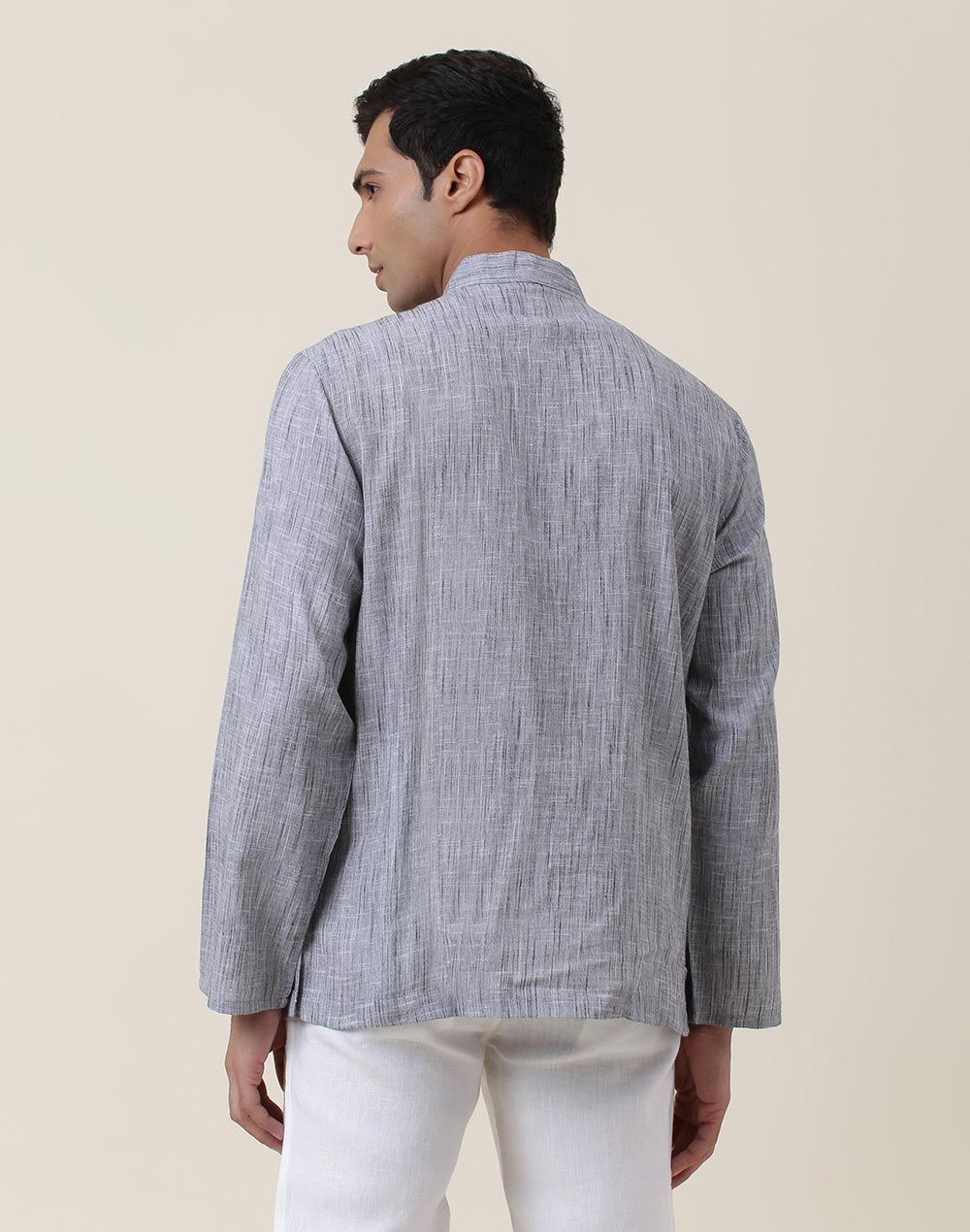 GREY COTTON MID PLACKET SHIRT