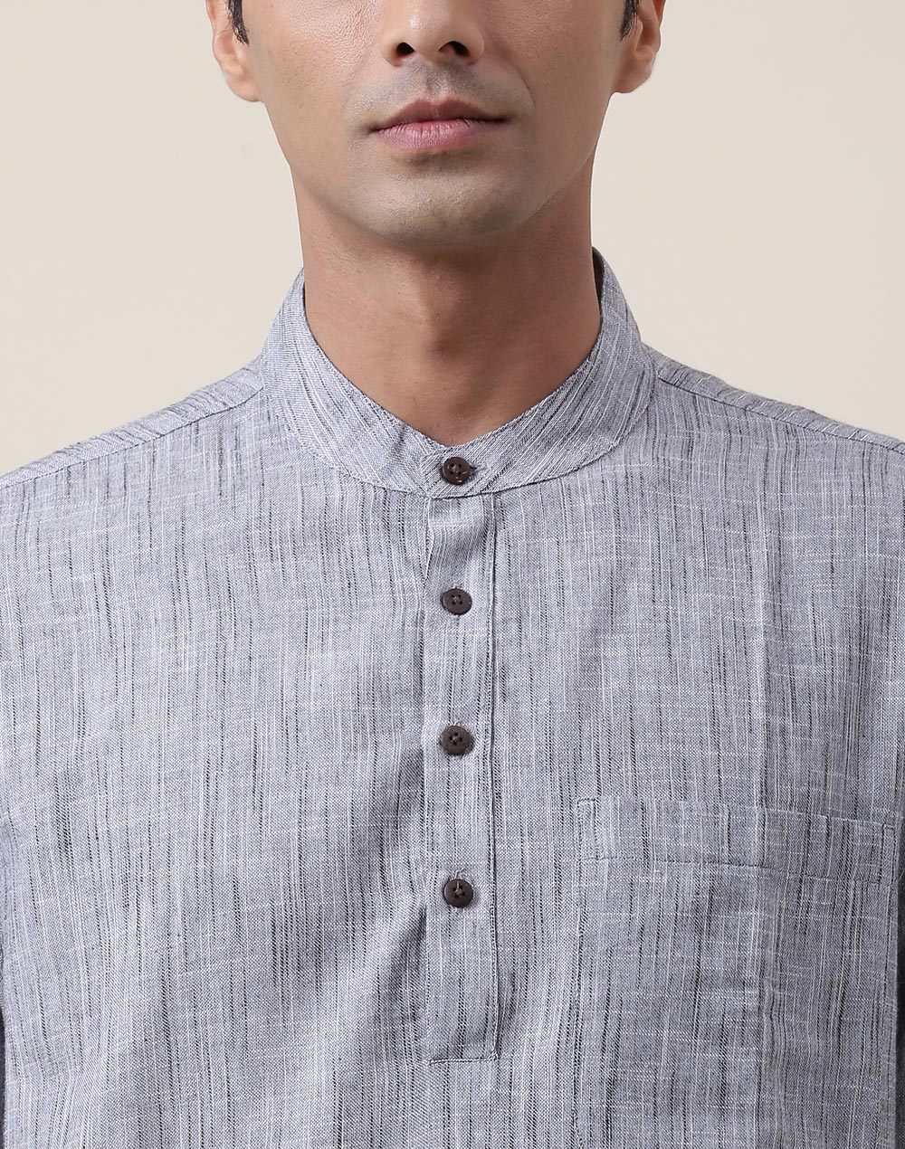 GREY COTTON MID PLACKET SHIRT