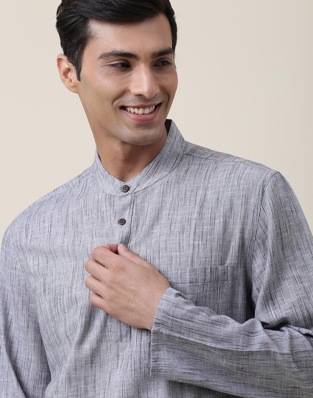 GREY COTTON MID PLACKET SHIRT