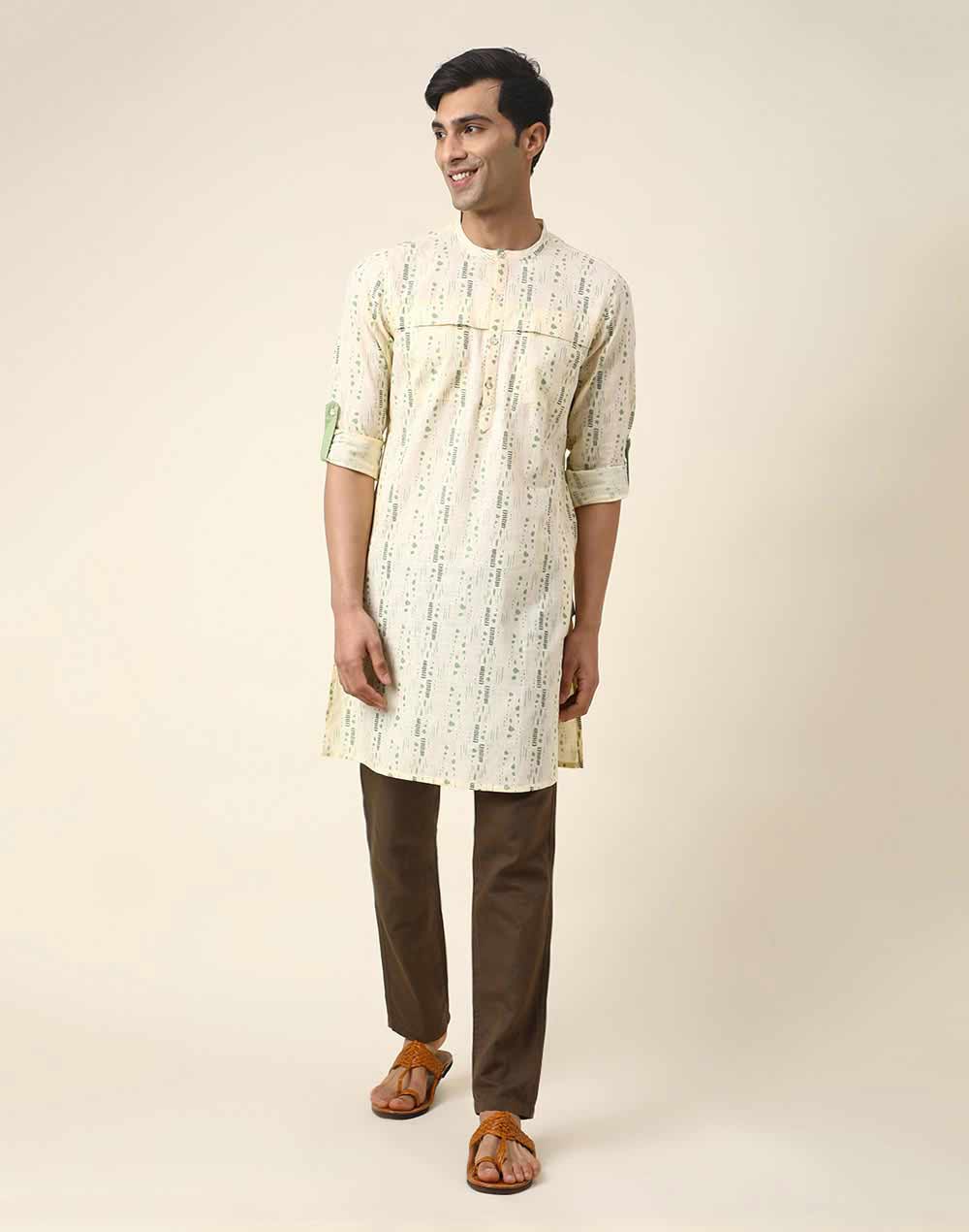 NATURAL COTTON PRINTED SLIM FIT LONG KURTA