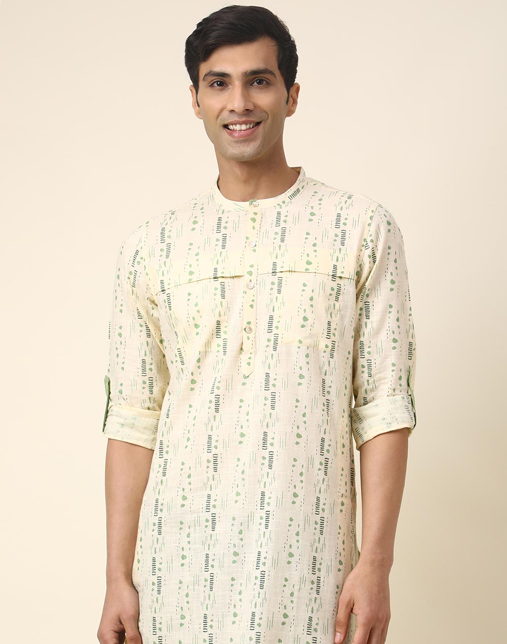 NATURAL COTTON PRINTED SLIM FIT LONG KURTA