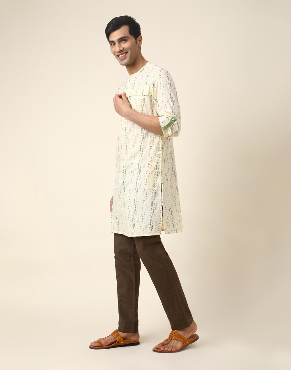 NATURAL COTTON PRINTED SLIM FIT LONG KURTA