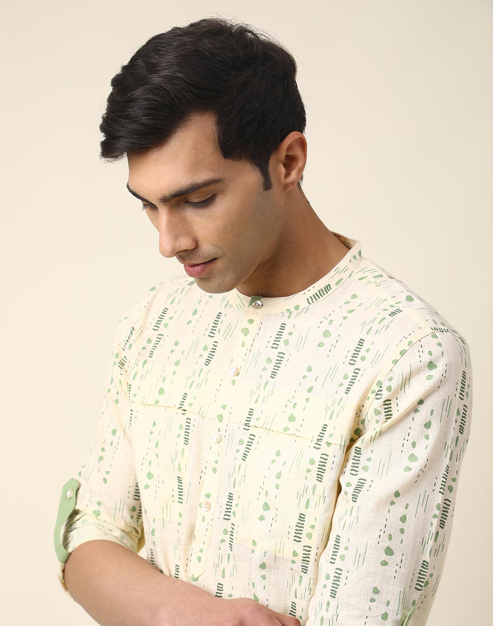 NATURAL COTTON PRINTED SLIM FIT LONG KURTA