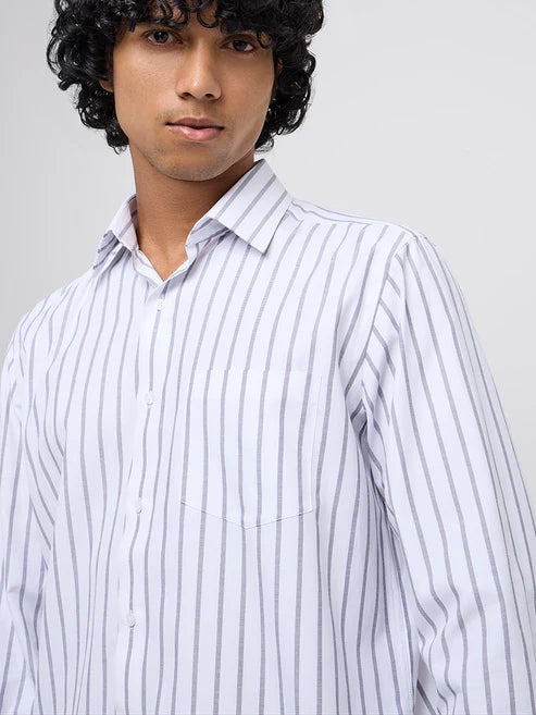 BHAYLA'S WHITE STRIPED SLIM-FIT SHIRT