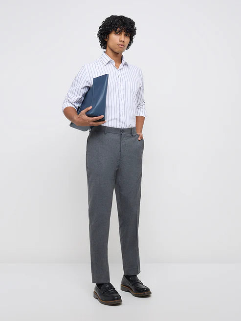 BHAYLA'S WHITE STRIPED SLIM-FIT SHIRT