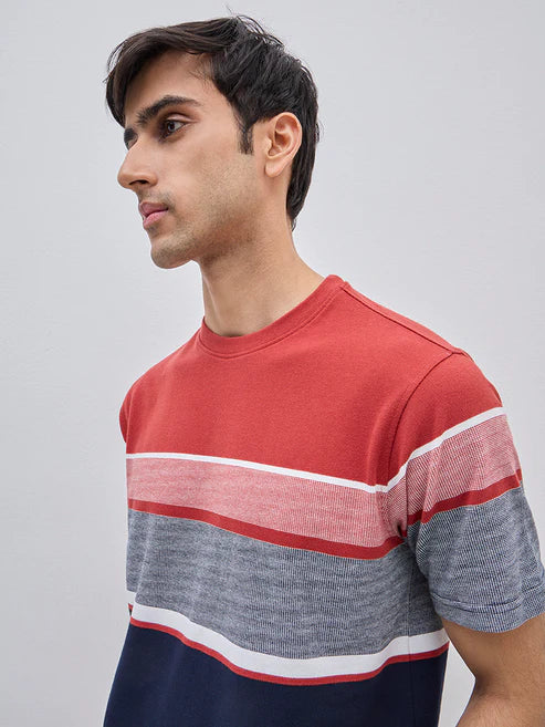 BHAYLA'S MULTICOLOR COLOR-BLOCK COTTON-BLEND CREWNECK T-SHIRT
