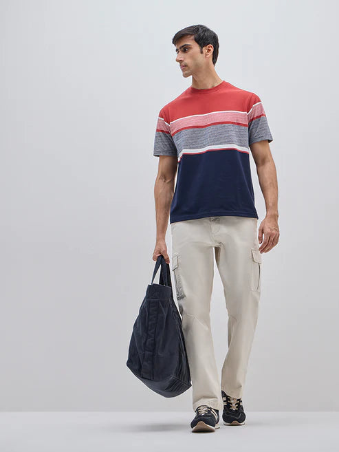 BHAYLA'S MULTICOLOR COLOR-BLOCK COTTON-BLEND CREWNECK T-SHIRT