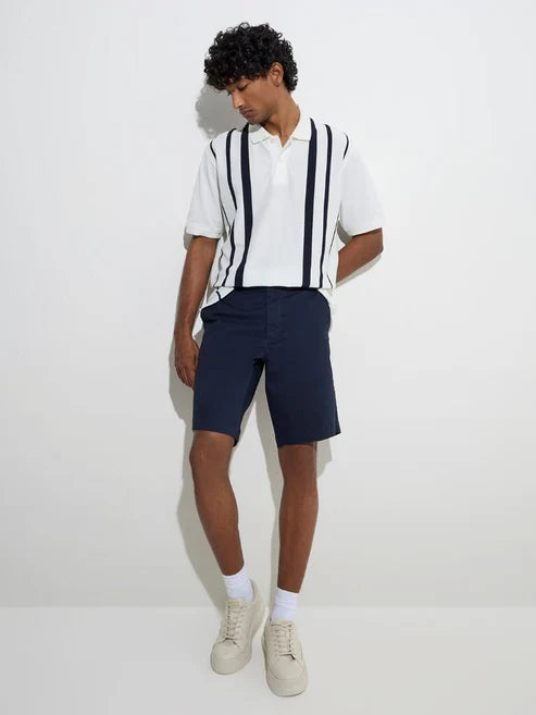 BHAYLA'S WHITE STRIPED COTTON-BLEND POLO T-SHIRT