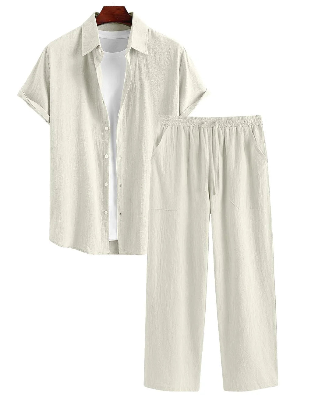 BHAYLA'S MEN'S TWO-PIECE OUTFITS: SUMMER COMFORTABLE CASUAL SHORT SLEEVES SHIRT AND PANT WITHOUT TEE