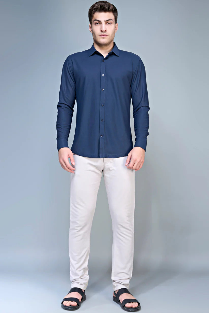 NAVY SMART TECH FULL SLEEVE SHIRT