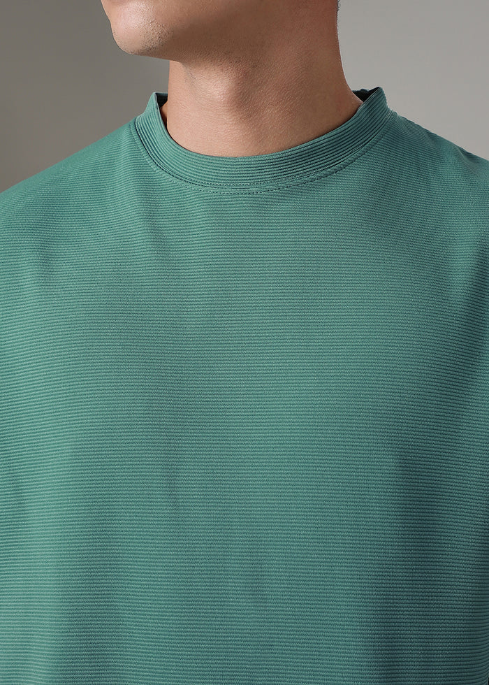 BHAYLA'S OVERSIZED BOTTLE GREEN PLAIN TEXTURED T-SHIRT