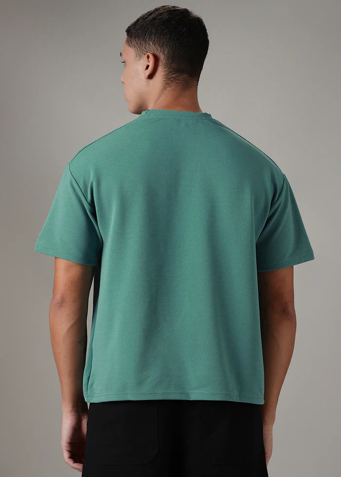 BHAYLA'S OVERSIZED BOTTLE GREEN PLAIN TEXTURED T-SHIRT