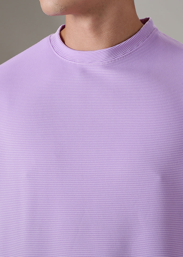 BHAYLA'S OVERSIZED LILAC PLAIN TEXTURED T-SHIRT