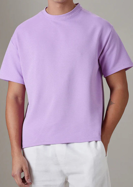 BHAYLA'S OVERSIZED LILAC PLAIN TEXTURED T-SHIRT