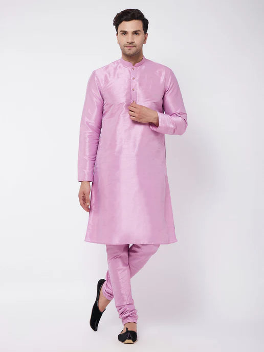 MEN'S ONION PINK SILK BLEND KURTA AND PYJAMA SET