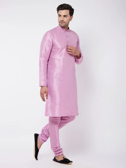 MEN'S ONION PINK SILK BLEND KURTA AND PYJAMA SET