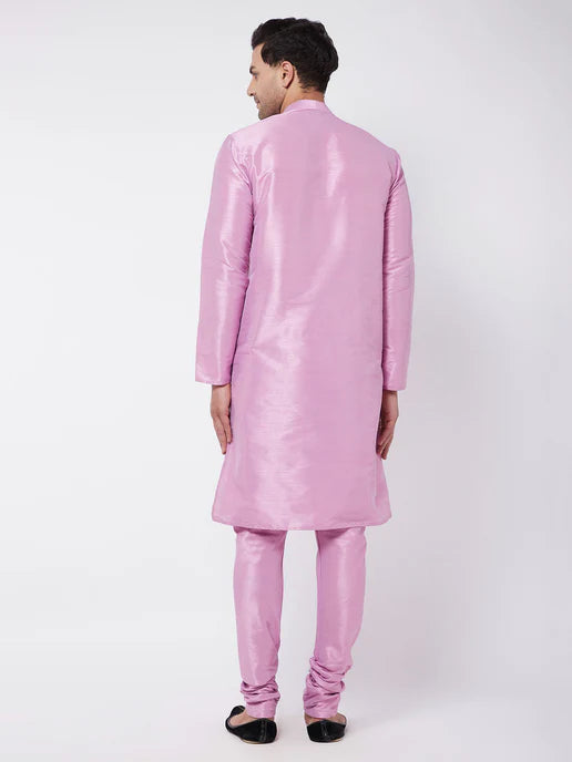 MEN'S ONION PINK SILK BLEND KURTA AND PYJAMA SET