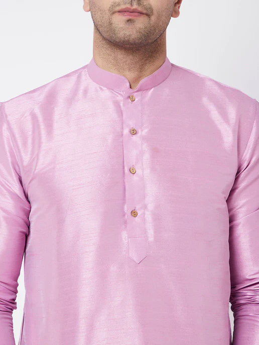 MEN'S ONION PINK SILK BLEND KURTA AND PYJAMA SET