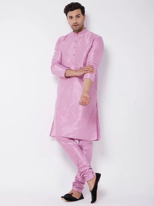 MEN'S ONION PINK SILK BLEND KURTA AND PYJAMA SET