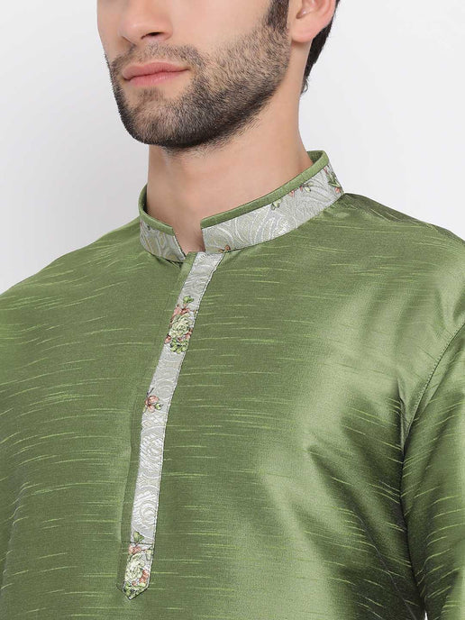 MEN'S GREEN SILK KURTA PYJAMA SET