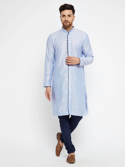 LAVENDER AND NAVY BLUE SILK BLEND KURTA