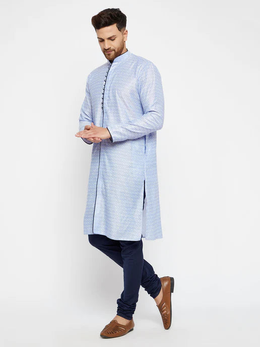 LAVENDER AND NAVY BLUE SILK BLEND KURTA