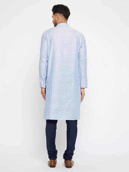 LAVENDER AND NAVY BLUE SILK BLEND KURTA