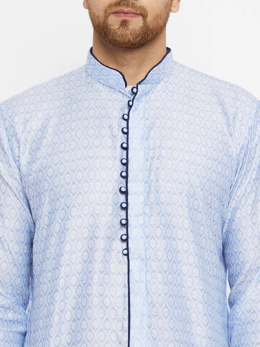 LAVENDER AND NAVY BLUE SILK BLEND KURTA