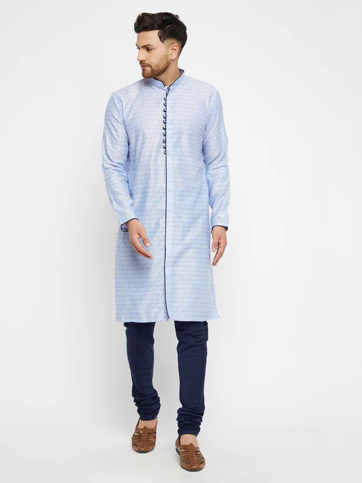 LAVENDER AND NAVY BLUE SILK BLEND KURTA