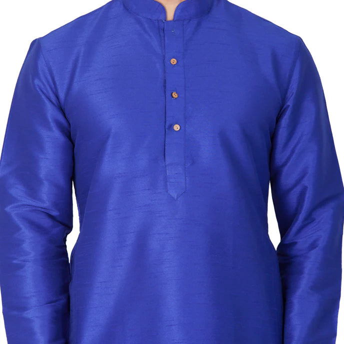 MEN'S BLUE COTTON SILK BLEND KURTA AND PYJAMA SET