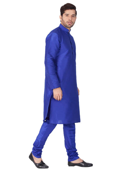 MEN'S BLUE COTTON SILK BLEND KURTA AND PYJAMA SET