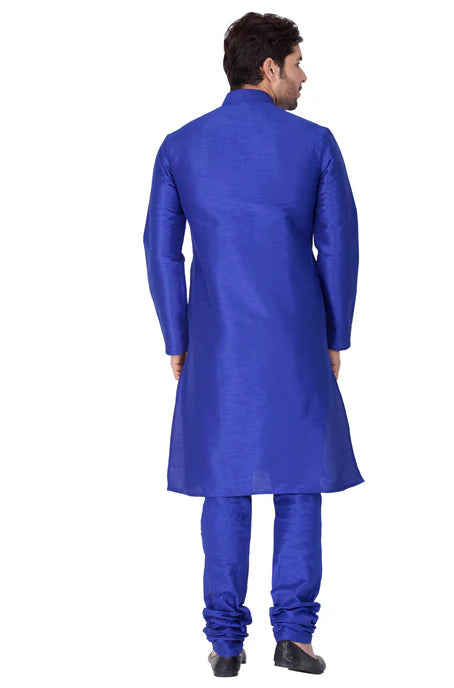 MEN'S BLUE COTTON SILK BLEND KURTA AND PYJAMA SET