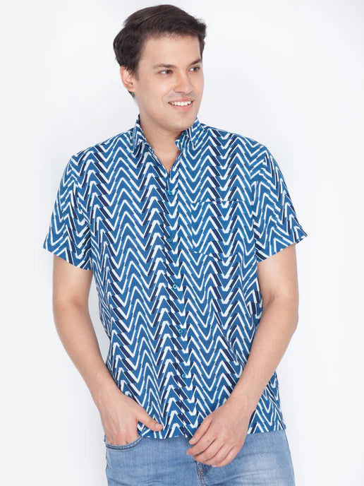 MEN'S BLUE COTTON ETHNIC SHIRT
