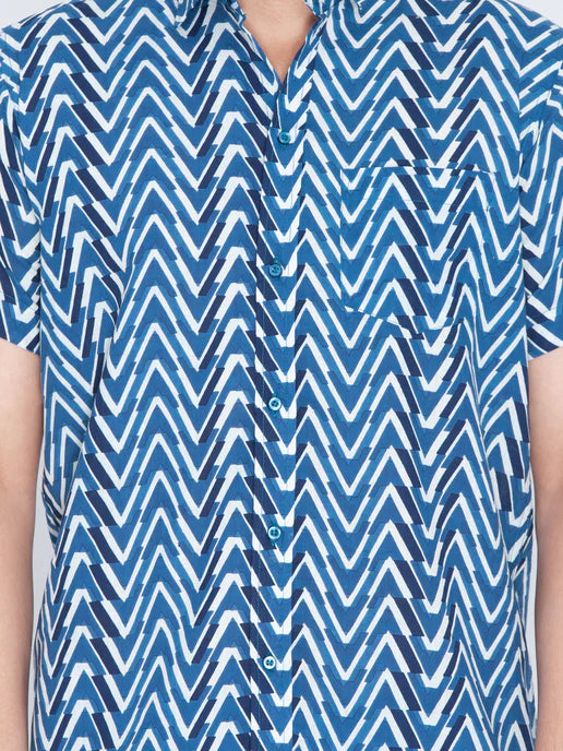 MEN'S BLUE COTTON ETHNIC SHIRT