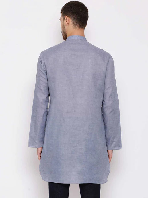 Men's Grey Cotton Blend Short Kurta