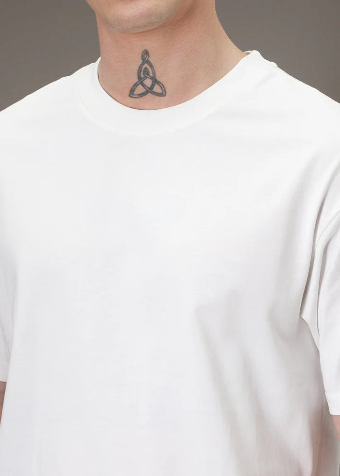 BHAYLA'S WHITE PLAIN BASIC OVERSIZED T-SHIRT