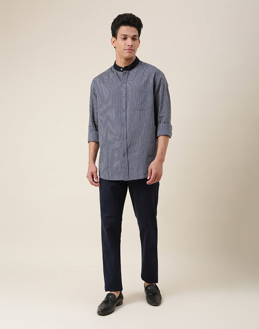 BLUE COTTON STRIPED BUTTON-DOWN SHIRT