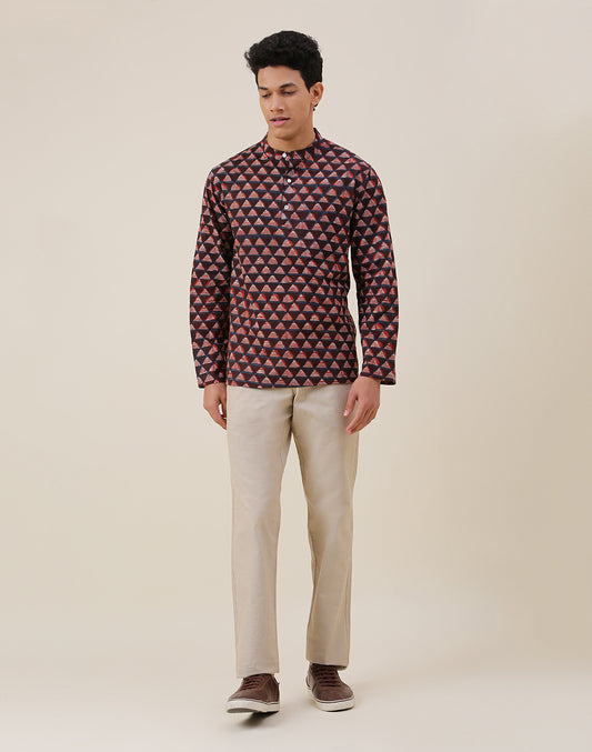 BROWN COTTON MID PLACKET SHIRT