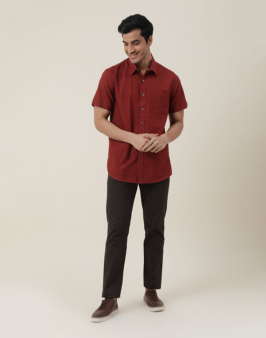 ORANGE COTTON HALF-SLEEVE SHIRT
